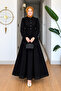 Women's Tie-Up Scallop Lace Black Hijab Shirt Dress - 5