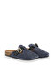 Blue Suede-Black Leather Women's Flat Slippers - 2