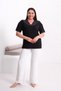 Women's V-Neck Viscose Blouse with Stone and Pearl Detailing - 4