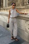 Women's Gray Linen Textured Bead Detailed Blouse and Pants Set - 4