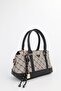 Women's Monogram Mink Black Leather Lock Charm Detailed Hand Shoulder and Crossbody Bag Elena - 3