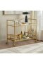 2 Tier Serving Trolley with Clear Glass Shelves, Welded Metal Frame Bar Cart with Lockable Wheels, Rolling Kitchen Cart, Modern Tea Coffee Drink Service Cart