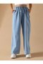 Women's Snow Washed Elastic Waist Comfortable Fit Wide Leg Blue Jean Soft Denim Trousers with Pockets - 4