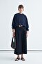 Women's Sleeve Lace-Up Soft Textured Sweatshirt Navy Blue - 7