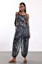 Navy Blue Patterned Blouse Trousers Set - 5