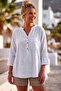 White Hakim Collar 3/4 Sleeve Buttoned Embroidered Casual Muslin Woven Blouse 68 55 - 4
