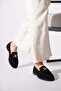 Ropes Medium Buckle Genuine Leather Ballerina Women's Shoes Black Suede - 3
