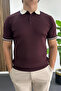 Men's Stripe Detailed Polo Collar T-Shirt Claret Red Edw497