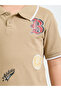 Boys Beige Cotton Printed Polo T-Shirt and Black Joggers Set - 3