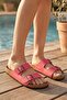 Red Double Buckle Casual Beach Pool Slippers Women's Slippers - 3