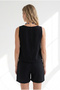 Women's Black Top Blouse with Bottom Pockets Shorts Muslin Set Tkm-19000412 - 5