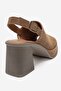 Penvia Tan Suede Genuine Leather Women's Thick Heeled Sandals - 5