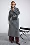 Knitted and Button Detailed Double-Breasted Premium Coat Dark Gray 3170 - 6