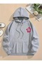 Women's Gray Ocean Beach Printed 3 Thread Hooded Hoodie Sweatshirt - 2