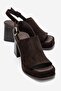 Penvia Brown Suede Genuine Leather Women's Thick Heeled Sandals