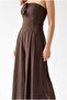 4955 Women's Strapless Asymmetrical Side Slit Wide Leg Jumpsuit Brown - 2