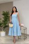Floral Embroidered Square Neck Dress-Blue Blue - 2