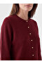 Burgundy Crew Neck Embossed Patterned Women's Knitwear Cardigan - 3