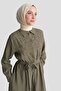 Linen Dress with Embroidery Detail Khaki - 4