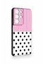 Samsung S21 Ultra Compatible Pink Striped Polka Dot Patterned Silicone Case - 3