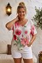 Italian White-Red Pool Collar Short Sleeve Floral Slim Digital Printed Mercerized Woven Blouse 65 65 - 5