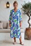 White-Blue Hooded Long Sleeve Buttoned Hidden Pocket Slit Casual Viscose Woven Dress 120 60 - 4