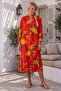 Narçiçeği V-Neck 3/4 Sleeve Hidden Pocket Pleated Floral Printed Casual Viscose Woven Dress 110 58 - 6