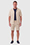 Beige Apaş Collar Textured Cotton Men's Shirt – Lycra Short Sleeve Shirt 2602656 - 2