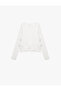 Ruffle Detailed Long Sleeve Crew Neck Bow Blouse