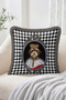 Crowned and Royal Costume Dog Portrait with Houndstooth Pattern Fringed Throw Pillow Cover - Retro Decorative