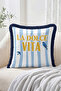 La Dolce Vita Written Scooter and Lemon Patterned Striped 4-Piece Fringed Throw Pillow Cover Set - 6