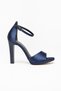 Women's Black High Heeled Navy Blue Satin Evening Dress Shoes - 4