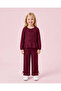 Girls Burgundy Peplum Top And Wide Leg Pants Set - 2