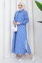 Women's Buttoned Blue Striped Hijab Shirt Dress - 3