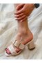 Twee Beige Patent Leather Zimbali Heelled Slippers - 8