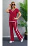 Women's Short Sleeve V-Neck Viscose Two Thread Blouse and Trousers Two-Piece Set - 3