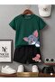 Summer Children's T-Shirt Shorts Unisex (Tom and Jery Looking in the Same Direction Printed)