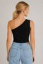 Women's One-Shoulder Asymmetrical Collar Ribbed Stretchy Body-Hugging Sleeveless Basic Crop Blouse - 3