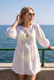 Lace-Up Collar Embroidered Mini Beach Dress - 6