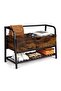 Shoe Bench with Storage, 33-Inch Wooden Shoe Storage Organizer with Flip Top Box, Industrial Style Metal Frame Shoe Rack for Entryway, Bedroom, Closet, Hallway, Rustic Brown+Black
