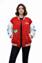 Red Varsity Snapback Printed Oversized Mold College Jacket - Red - 4