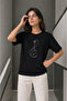 Minimal Guitar Printed T-Shirt Summer Short Sleeve Crew Neck T-Shirt - Black - 3