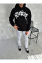 Unisex three-thread hooded printed sweatshirt - black - 2