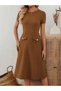 Women's Short Sleeve Crew Neck Midi Imported Crepe Dress with Pocket Detail - 3