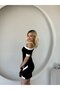 Women's Short Sleeve Asymmetric Cut Collar Stripe and Accessory Detailed Modal Dress - 2