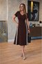 Women's short sleeve v-neck midi dress with side stripe detail in viscose two-thread fabric. - 4
