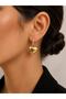 Zircon Stone Curved Heart Gold Steel Earrings - 3
