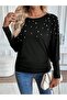 Women's Long Sleeve Round Neck Pearl Viscose Blouse