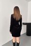 Women's Black V-Neck Lace Detailed Velvet Look Long Sleeve Tight Mini Dress - 5