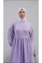 Purple Gingham Patterned Seersucker Fabric Hijab Dress with Waist Tie - 2